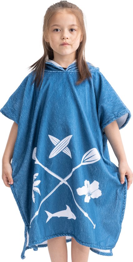 HOMELEVEL Kids Bébé Poncho Serviette De Bain Cape Katoen Blend Velours Serviette De Bain Terry Avec Capuche - Blauw - Taille 4-7 ans