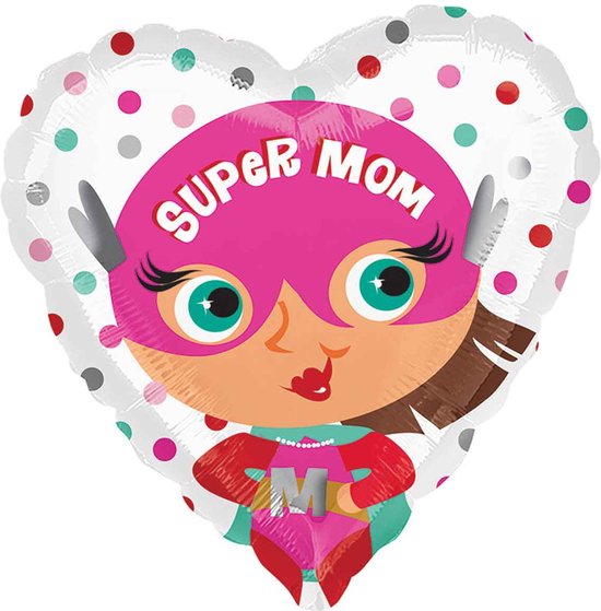 Helium Ballon Super Mama - Gevuld met Helium | Boombie© | Verstuurd in sierlijke doos! | Folie Ballon | Moederdag | Super Mama | Liefde | Superheldin