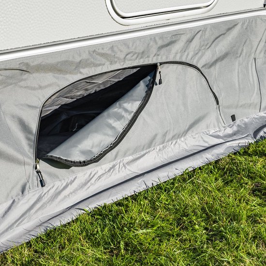 Campout Tochtstrook met Opbergvakken - 50 x 410-800 cm - Tochtstopper - Tochtstrip - Extra Comfort en Opbergruimte - Voor Caravans en campers 4 - 8 m - Tot 50 cm hoogte - 2 opbergvakken - Incl. tentharingen & Opbergtas van Campout — afbeelding 2