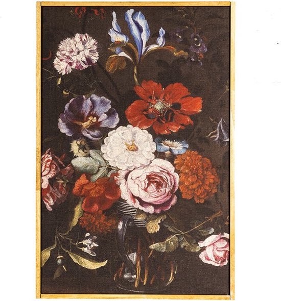 Schilderij 40*3*60 cm Zwart, Rood, Geel Hout, Textiel Rechthoek Bloemen Muurdecoratie Wanddecoratie