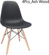 Eetkamerstoel - Shell Chair - Essenhouten Bijzetstoel - Poten met Metaal - Kunststof Stoelen voor Woonkamer Keuken - 4 Stuks Zwart