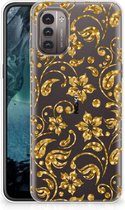 Telefoonhoesje Nokia G21 | G11 Back Cover Siliconen Hoesje Gouden Bloemen