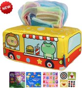 Imperatoris | Baby Speelgoed Tissue Box met Knisperende Doekjes – Kijk- en Knisperboekje - Montessori – Sensorisch - 6 Maanden/0/1/2 Jaar – Busje