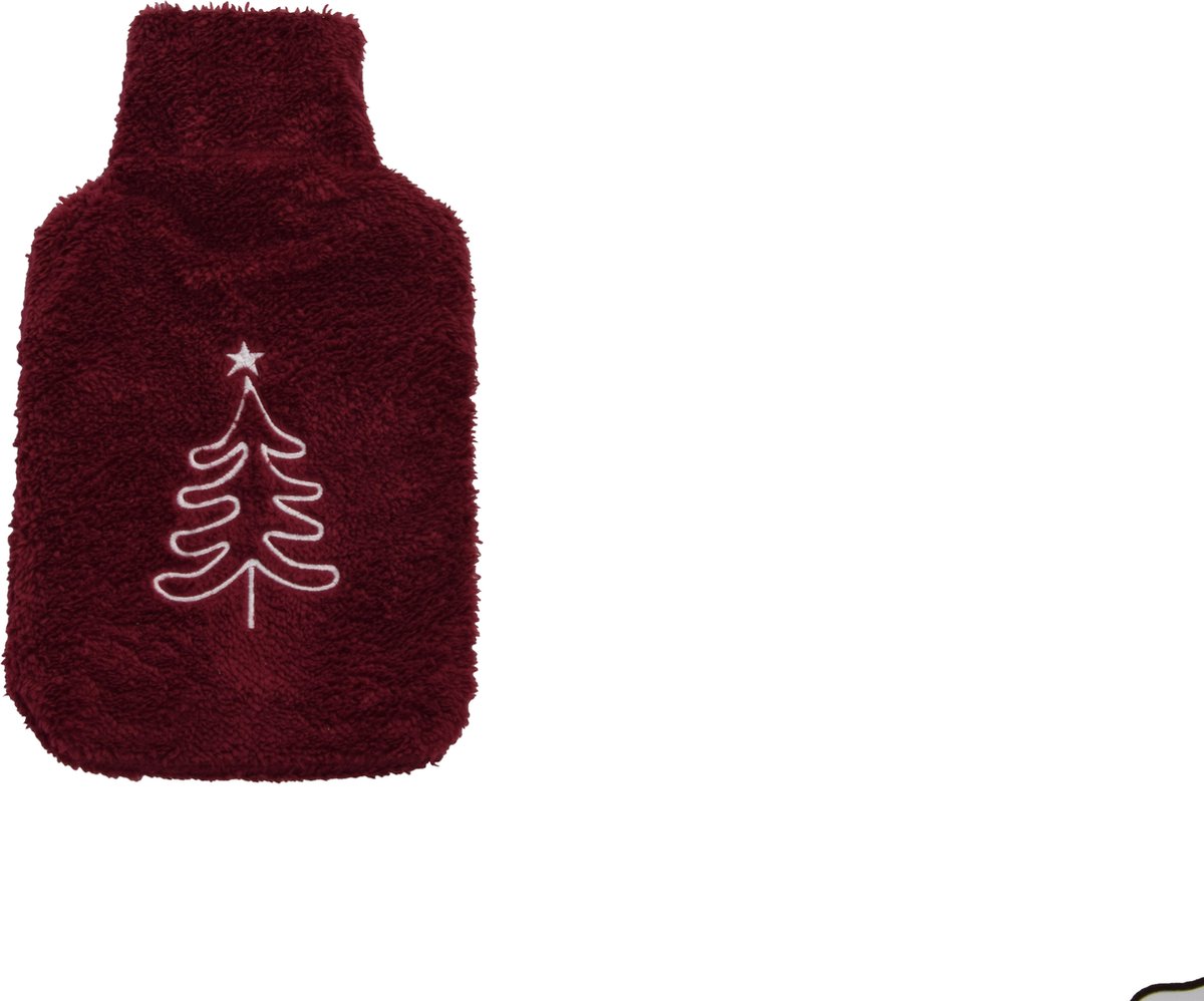 Goedkoopste Ideaal Kerstcadeau | Rode Warmwaterkruik 2L met Feestelijke Kersthoes | Voor Iedereen |Met Kerstsilhouet Op De Hoes