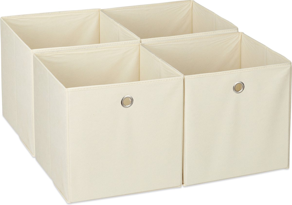 kastmand - set van 4 - opvouwbaar - 30x30x30 cm - voor kleding - speelgoed - beige