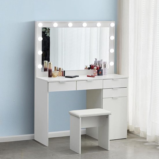 Led Miroir Coiffeuse Able de Maquillage avec Tabouret Rembourré, Chambre À  Coucher Moderne Coiffeuse Table avec