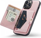 CaseMe JH-01 Hoesje Geschikt voor Apple iPhone 14 Pro | Back Cover met Magnetische Kaarthouder | Beschermhoes Pasjeshouder Achterkant | 4 Pasjes en Briefgeld | Roze