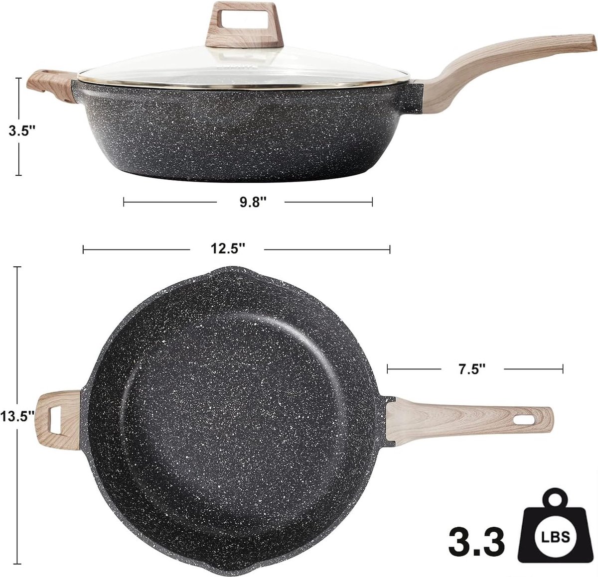 Onbekend Koekenpan Wokpan 32 cm met Deksel, Granieteffect Anti-aanbak thumbnail 3