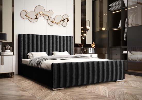 Tweepersoonsbed - Container - Metalen frame - Chromen poten - Zwarte ...