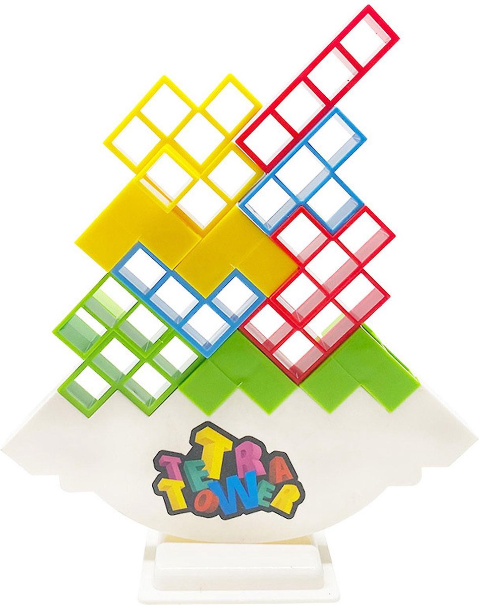 Jeu D’équilibre Tetra Tower – 16 Blocs Tetris Empilables – Cartes De Défi – Jouet Montessori éducatif