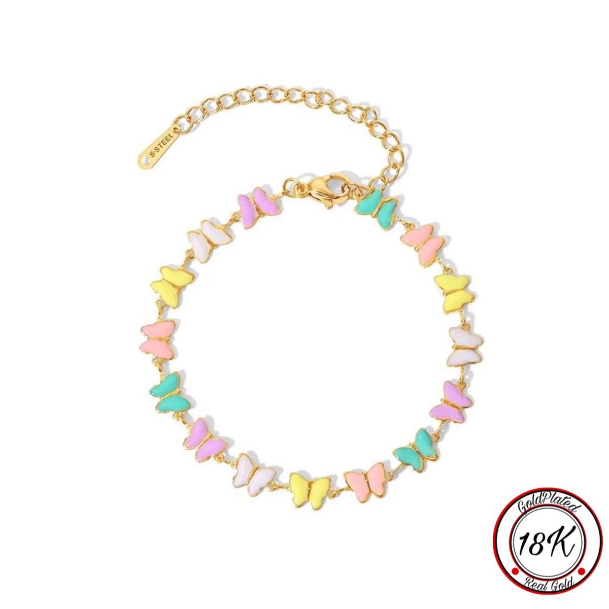 Soraro Rainbow Butterfly Bracelet | 18K Goldplated | Kleurrijke Vlinder Armband | Soraro Dames Armband | Rainbow | Elegante Armband | Dames Armband | Vrouwen Sieraden