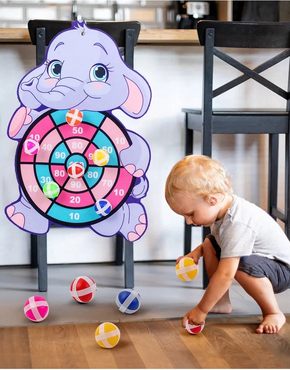 Dartbord voor Kinderen - Klittenband Dart Bord Olifant- Ballen Gooien voor Kinderen - Klittenband Ballen Gooien - Speelgoed voor Peuters & Kleuters - Kinder Darts - Kids Darten - Klittenband Darten - Spelenderwijs Leren voor Peuters & Kleuters