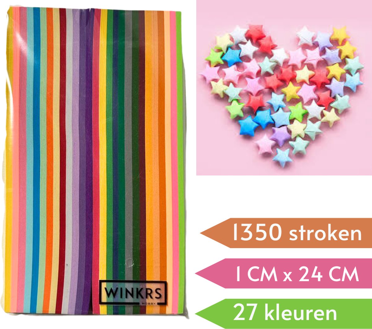 Papierstroken in 27 kleuren - 1350 stuks - 1CM x 24CM - Vlechtstroken - Origami Papier voor sterren - Lucky Stars vouwen — afbeelding 3