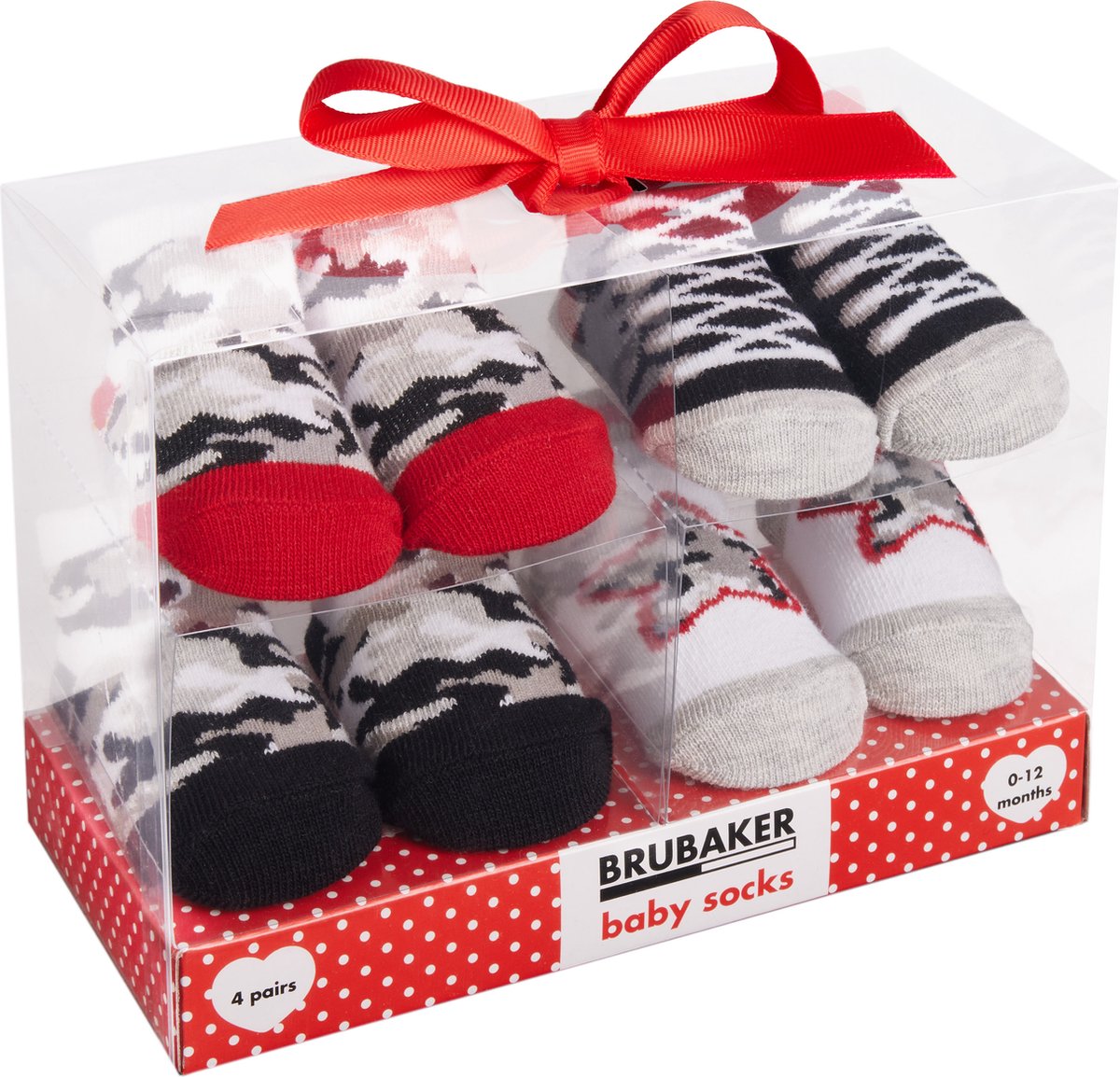 Goedkoopste BRUBAKER 4 Paar Babysokken voor Jongens en Meisjes 0-12 Maanden - Babyshower - Cadeau - Baby Geschenkset voor Pasgeborenen in Geschenkverpakking met Strik - Camouflage