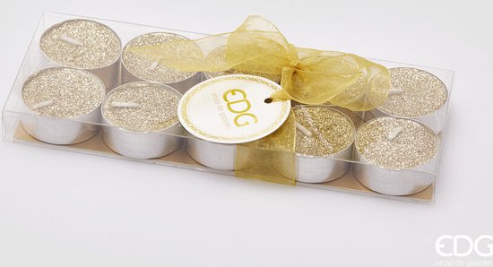 EDG - Enzo De Gasperi Glitter theelichtjes kaarsen 'Lumino' set van 10st - Licht goud
