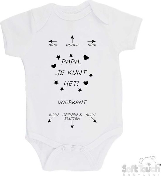 Body 100% Coton "Bras - Tête - Bras - Papa, tu peux le faire ! - Jambe - Ouvrir & Fermer - Jambe" Unisexe Katoen Wit/noir 62/ 68