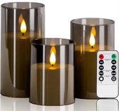 Kaarsen Set LED Grijs • Met Afstandsbediening • Woondecoratie • LED Kaarsen • Elektrische Kaarsen • Realistiche Vlam • Sfeerkaars •