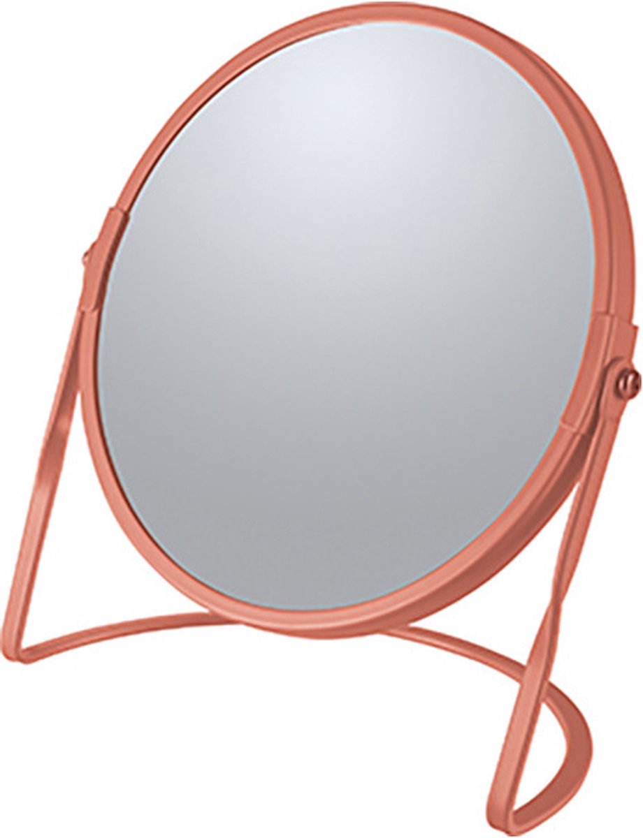 Make-up spiegel Cannes - 5x zoom - metaal - 18 x 20 cm - terracotta - dubbelzijdig - Make-up spiegeltjes