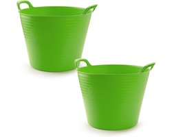 Plasticforte Flexibele emmer/kuip - 2x stuks - groen - 42 liter - ECO kunststof - rond - 38 x 45 cm