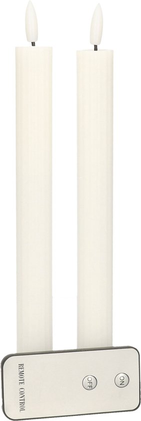 Anna's Collection Led kaarsen/dinerkaarsen - 2x - wit - ribbel - 23 cm - afstandsbediening