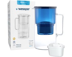 Glazen 2,5L waterfilterkan karaf compatibel met Brita MAXTRA+ waterfilter patronen - incl. 1 filterpatroon - waterkan Kleur blauw