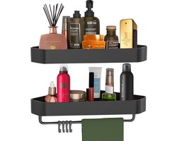 Goliving Doucherek 2-delige Set - Doucherek zonder boren - Doucherekje hoek - Douchemandje - Badkamerrek - Badkamer accessoires - Zwart