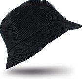 Saaf Bucket Hat - Vissershoedje - Festival Outfit - Met Opbergvakje - Zonnehoed voor Dames / Heren - Zwart Corduroy