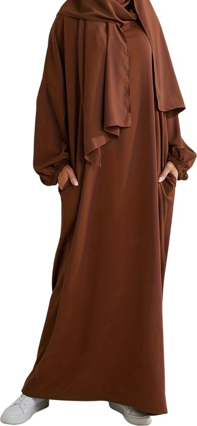 Livano Abaya - Gebedskleding Dames - Islamitische Kleding - Jilbab - Khimar - Vrouw - Alhamdulillah - Koffie
