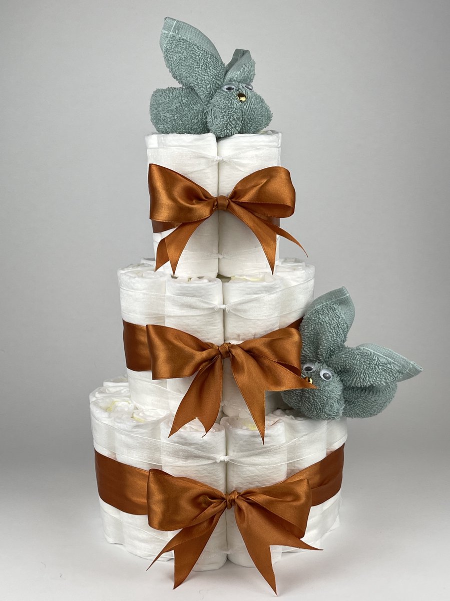 Goedkoopste Chouette-Chouette | Luiertaart Neutraal | Kraamcadeau | Geboorte Jongen Meisje | Babyshower | Konijnen Stone groen - Koper