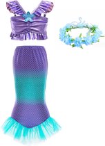 Zeemeermin jurk Mermaid Prinsessenjurk Maat 122/128 (130) + krans / verkleedkleren verjaardag meisje cadeau Sinterklaas
