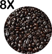 BWK Luxe Ronde Placemat - Zwarte Berg Koffiebonen - Set van 8 Placemats - 50x50 cm - 2 mm dik Vinyl - Anti Slip - Afneembaar
