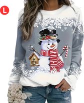 Livano Kersttrui - Dames - Foute Kersttrui - Christmas Sweater - Kerst Sweater - Christmas Jumper - Pyjama - Pullover - Sneeuwpop - Grijs - Maat L