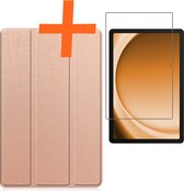 Hoes Geschikt voor Samsung Galaxy Tab A9 Hoes Tri-fold Tablet Hoesje Case Met Screenprotector - Hoesje Geschikt voor Samsung Tab A9 Hoesje Hardcover Bookcase - Rosé goud