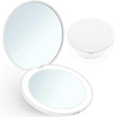 LED verlichte compacte Make-up Spiegel voor op Reis, 1X/ 10X vergroting – 12 Daglicht LED, Draagbaar, 9*1.8 cm compacte spiegel met lampen, Zijdewit, vergrotende led-zakspiegel (Wit)