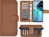 Motorola Moto G54 Hoesje - Bookcase - Moto G54 Hoesje Book Case Wallet Echt Leer Geribbeld Bruin Cover