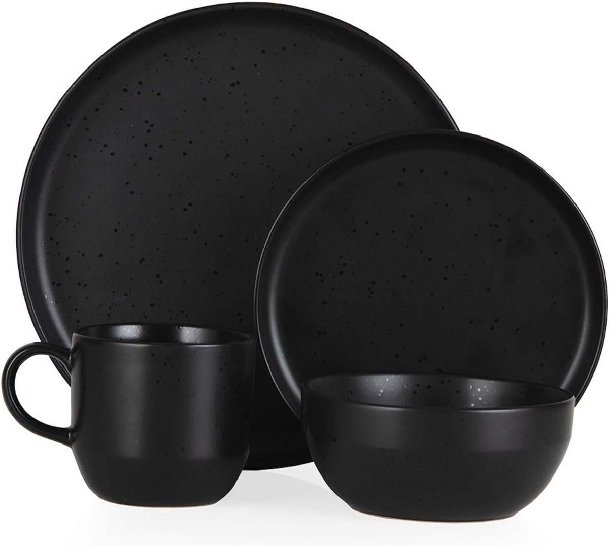 Barbary & Oak - Luna Serviesset Set van 16 Stuks - Aardewerk - Zwart