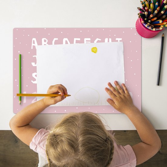 Placemat kinderen 45x30 cm 1 stuk Alfabet roze Grote placemats educatief... bol