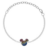 Disney 4-DIS004 Zilveren Armband Mickey Mouse - Mickey Armbandje - Disney Sieraden - 14+3cm Lengte - Ankerschakel - 1,9mm Breed - Mickey 10x12mm - Kristal - Multikleuren - 925 - Zilver