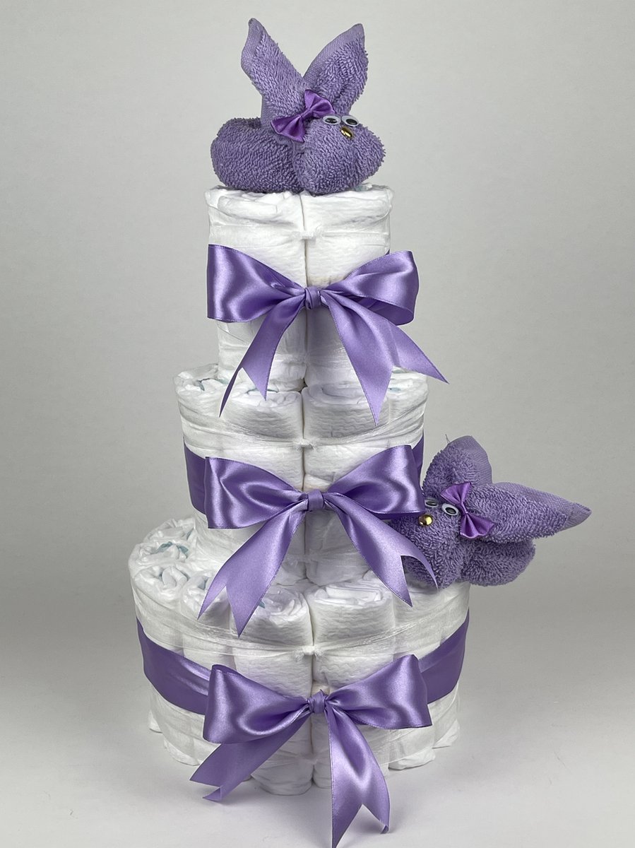 Goedkoopste Chouette-Chouette | Luiertaart Meisje | Kraamcadeau | Geboorte Meisje | Babyshower | Konijnen Lavendel - Paars