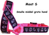 Gentle leader - Gevoerd - Maat S - Neon roze - Skulls - Antitrek hoofdhalster hond - Hoofdhalster hond - Antitrek hond - Trainingshalsband