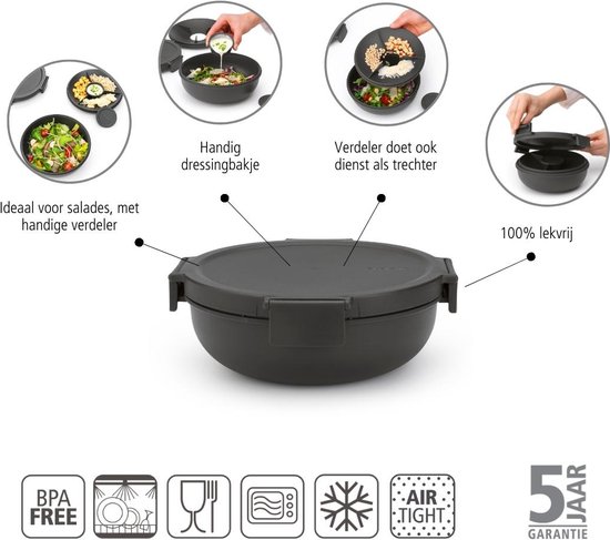 Récipient à salade Brabantia Make & Take - 1,3 l - Plastique - Gris foncé