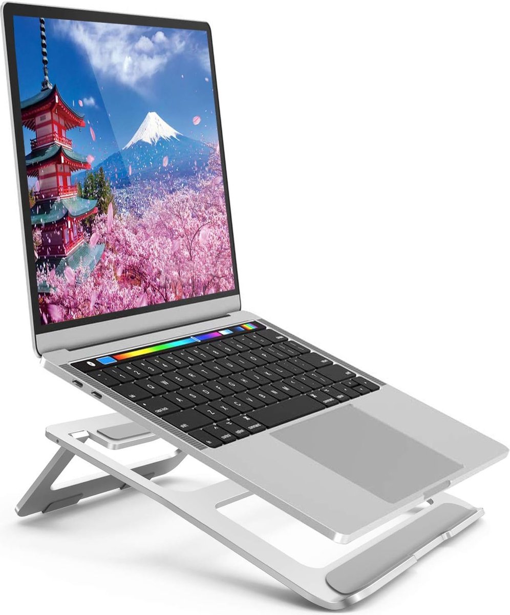 Laptop standaard - laptophouder - Aluminium Computerstandaard voor bureau, draagbare laptopverhoger / lift, ergonomische geventileerde laptopstandaard compatibel met MacBook Pro/Air, alle notebooks, zilver