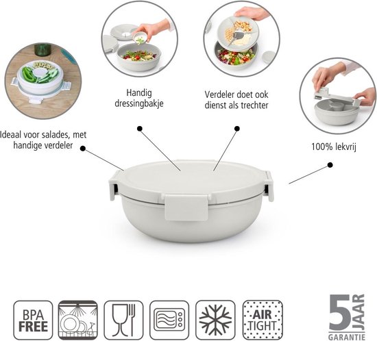 Récipient à salade Brabantia Make & Take - 1,3 l - Plastique - Gris clair