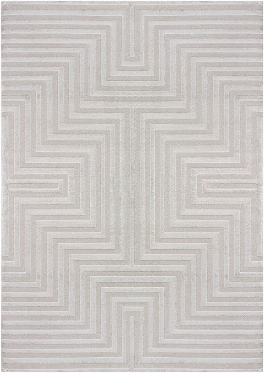 flycarpets Cara Modern Japandi Labyrinth Vloerkleed - Zilver - 120x170 cm Grijs