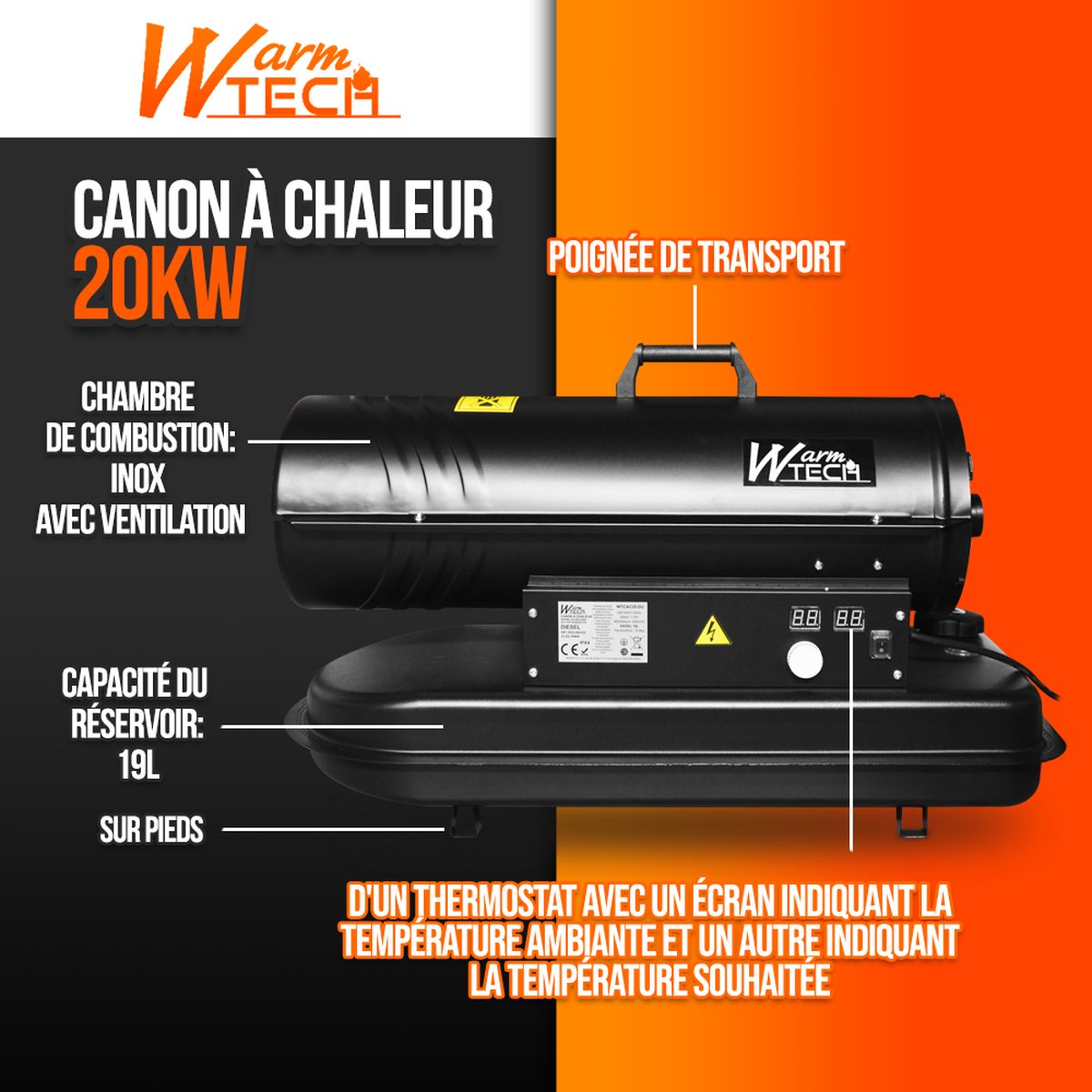 Chauffage de Chantier Canon à Chaleur Gaz 30 kW - Warm Tech