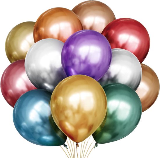 Glanzende metallic ballonnenset, heliumballonnen, 50 stuks, kleurrijke set van metallic ballonnen in 8 metallic kleuren, ballonnen voor verjaardag, bruiloft, vintage