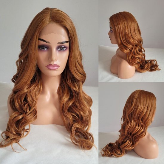 Foto: Frazimashop blonde pruik hittebestendige pruiken dames lang golf haar front lace wig 13x1 hoge kwaliteit synthetische pruik 70 cm