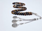 Tasbih 99 Kralen Natuursteen "Tijgeroog" – Met tassel Metaal -Tasbeeh 8 mm diameter van de korrel - Model12- Een cadeau voor Moederdag en Vaderdag