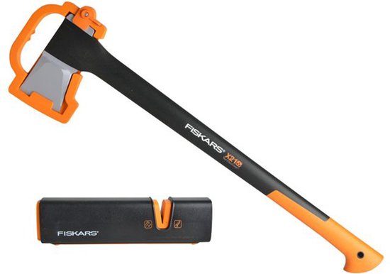 Fiskars X21 - L Kloofbijl en Slijperset - Bijl met Niet-Klevende Coating en Slijper - 71 cm, 1.6 kg