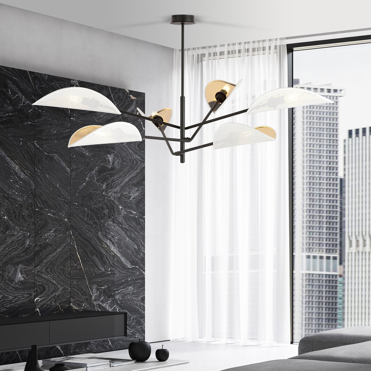 Emibig Svendborg grote 6x E14 prachtige zwarte hanglamp met witte vleugels - Perfecte verlichting voor elke ruimte